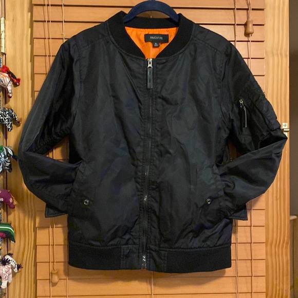 Black Bomber Jacket Orange Lining - Picture 1 of 4